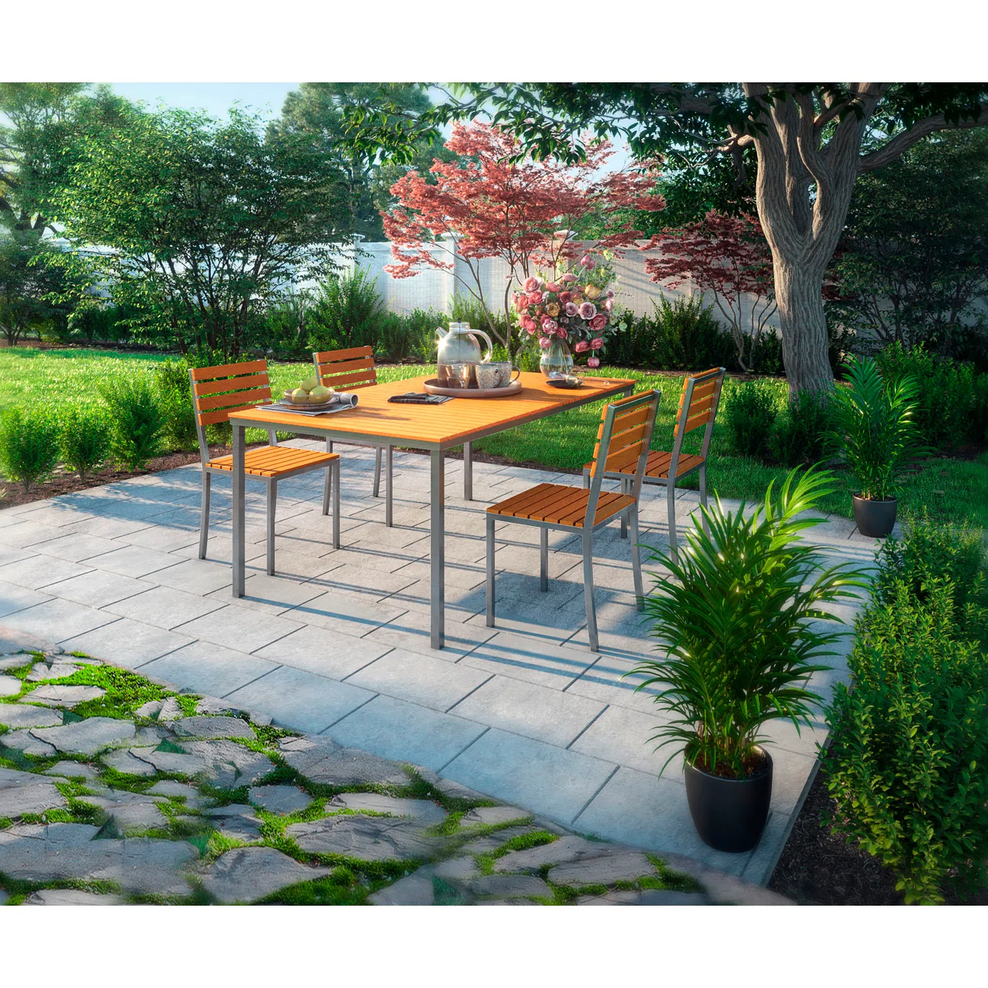 Global Industrial™ 70" Rectangular Resin Outdoor Dining Table & Chair Set, 4 Chairs