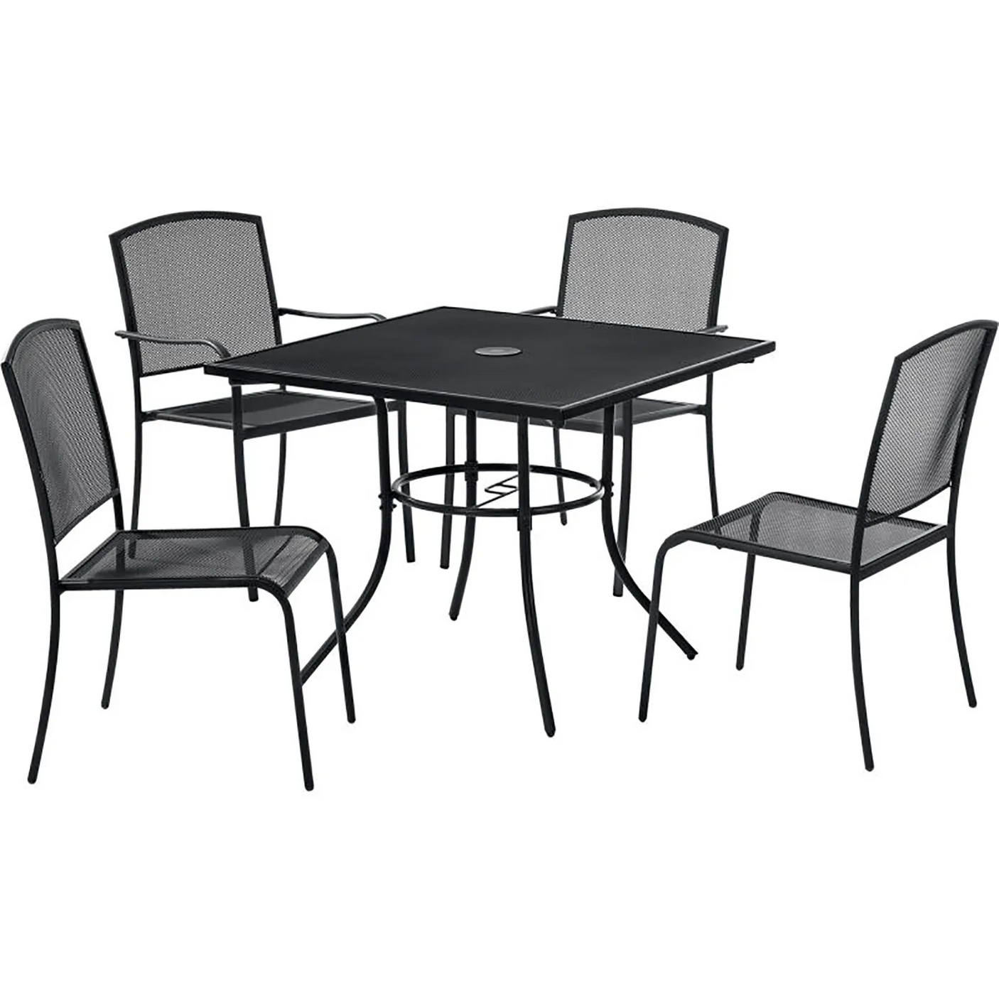 Global Industrial™ Mesh Café Table and Chair Set, 48" Square, 4 Armchairs, Black