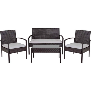 Flash Furniture® 4 Piece Outdoor Patio Set, Black w/ Gray Cushions